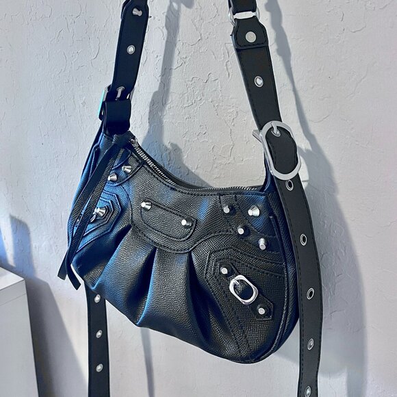 Handbags - Faux Leather Mini Studed Y2K Punk Buckle Shoulder Bag